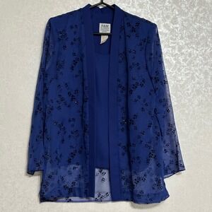 R & M Richards Petite Mock Layer Blouse Blue Floral Sequin Cardigan‎ Tank Top 8P